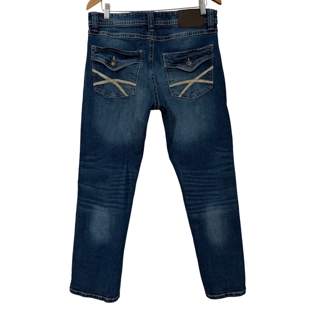 TK Axel Slim Bootcut Jeans Mens 32x30 Blue Denim Emboridered Pocket Stretch